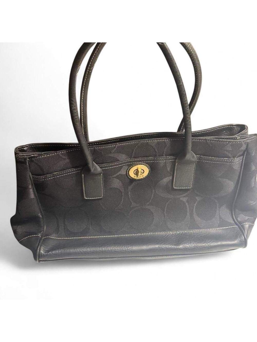Coach Black Signature Canvas and Leather Shoulder Bag